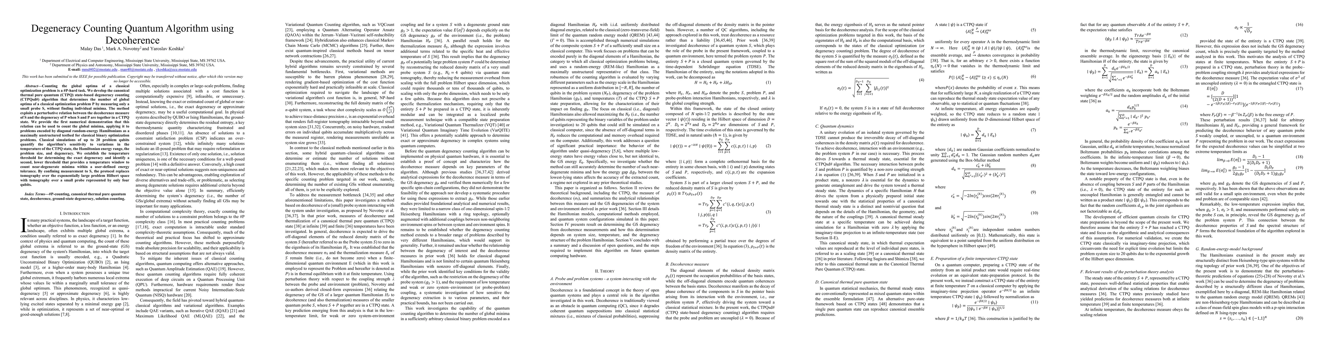 Thumbnail for Degeneracy Counting Quantum Algorithm using Decoherence