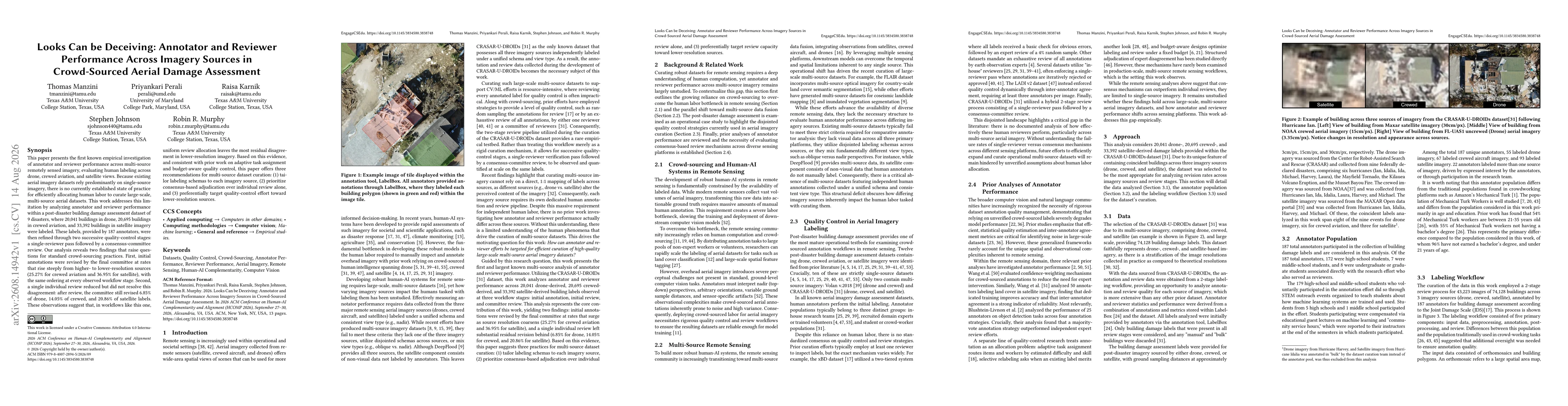 Thumbnail for Looks Can be Deceiving: Annotator and Reviewer Performance Across Imagery Sources in Crowd-Sourced Aerial Damage Assessment