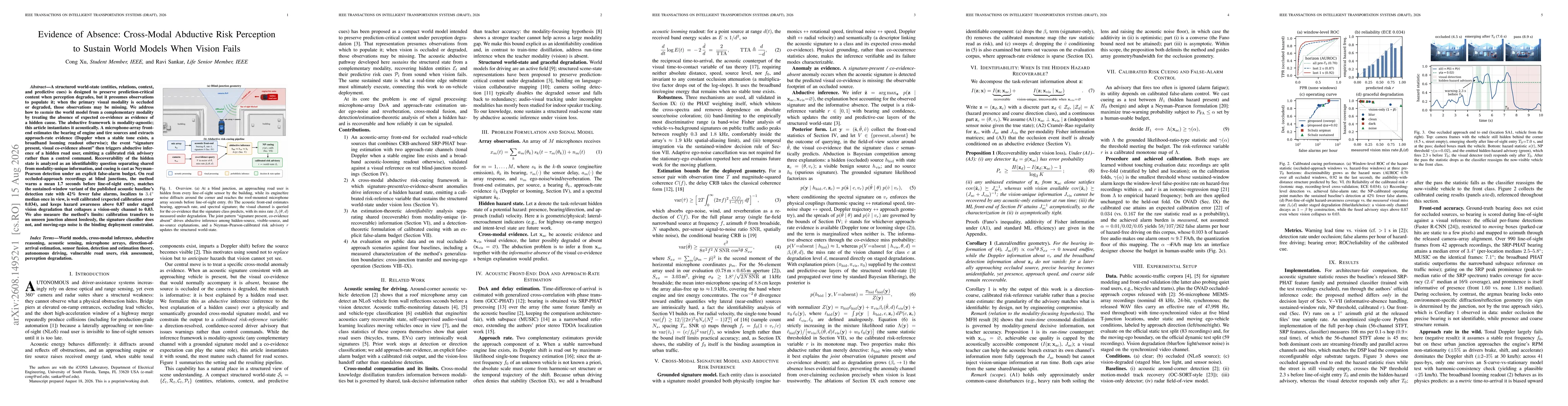 Thumbnail for Evidence of Absence: Cross-Modal Abductive Risk Perception to Sustain World Models When Vision Fails
