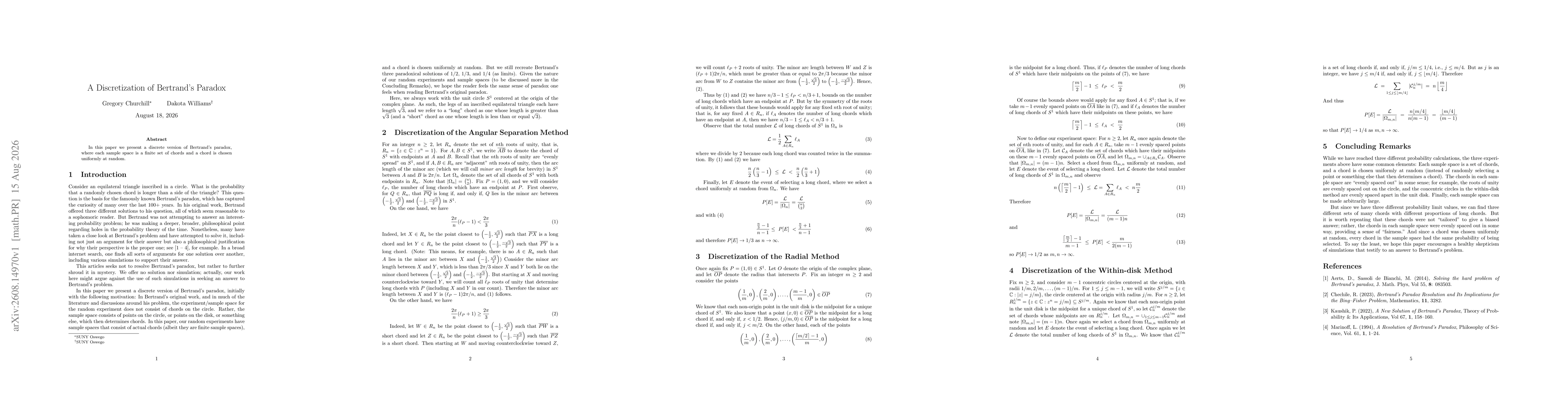 Thumbnail for A Discretization of Bertrand's Paradox