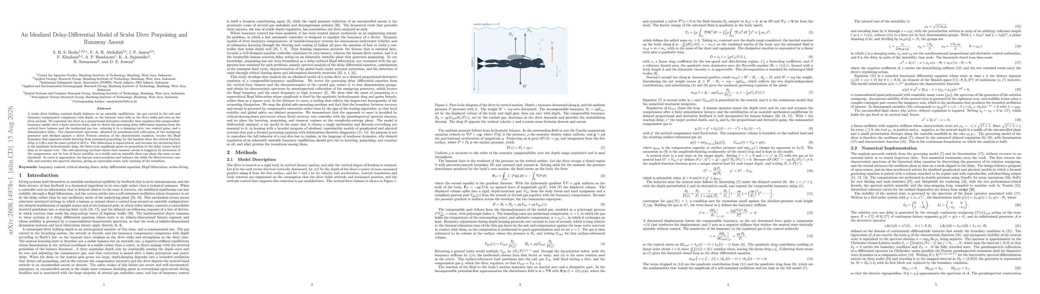 Thumbnail for An Idealized Delay-Differential Model of Scuba Diver Porpoising and Runaway Ascent