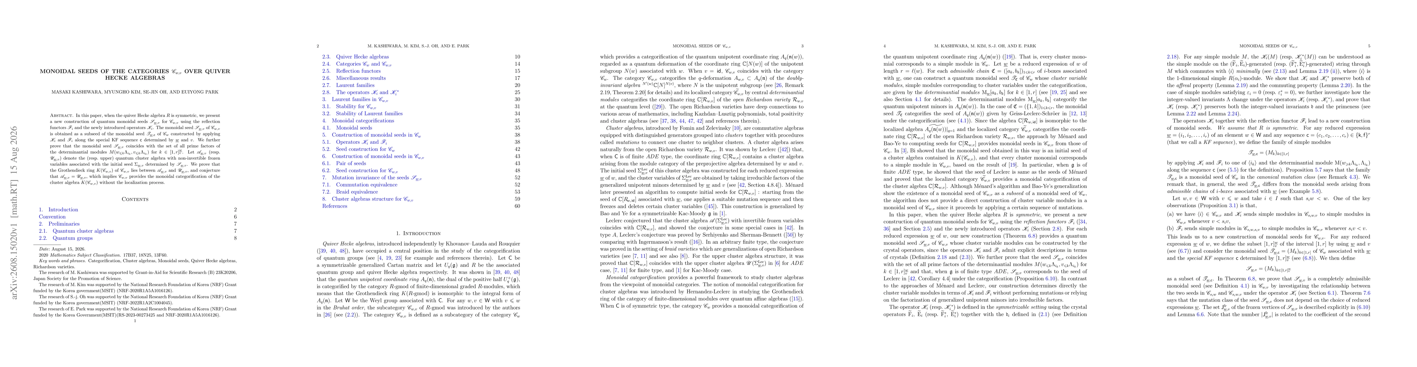 Thumbnail for Monoidal seeds of the categories $\mathcal{C}_{wv}$ over quiver Hecke algebras