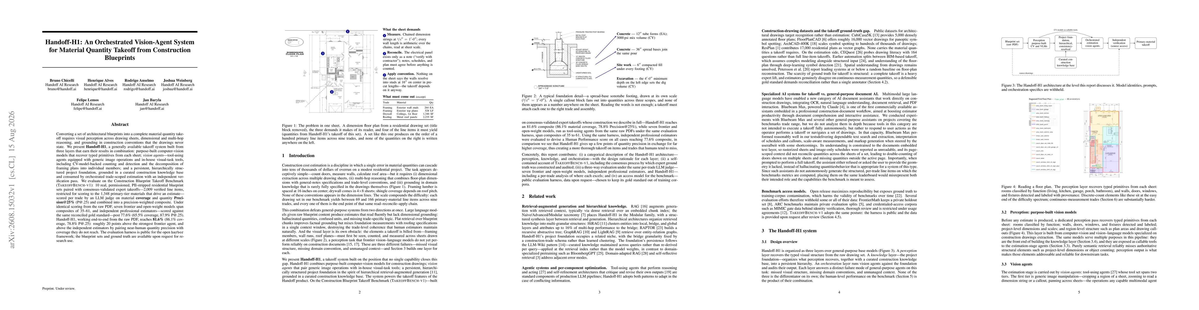 Thumbnail for Handoff-H1: An Orchestrated Vision-Agent System for Material Quantity Takeoff from Construction Blueprints