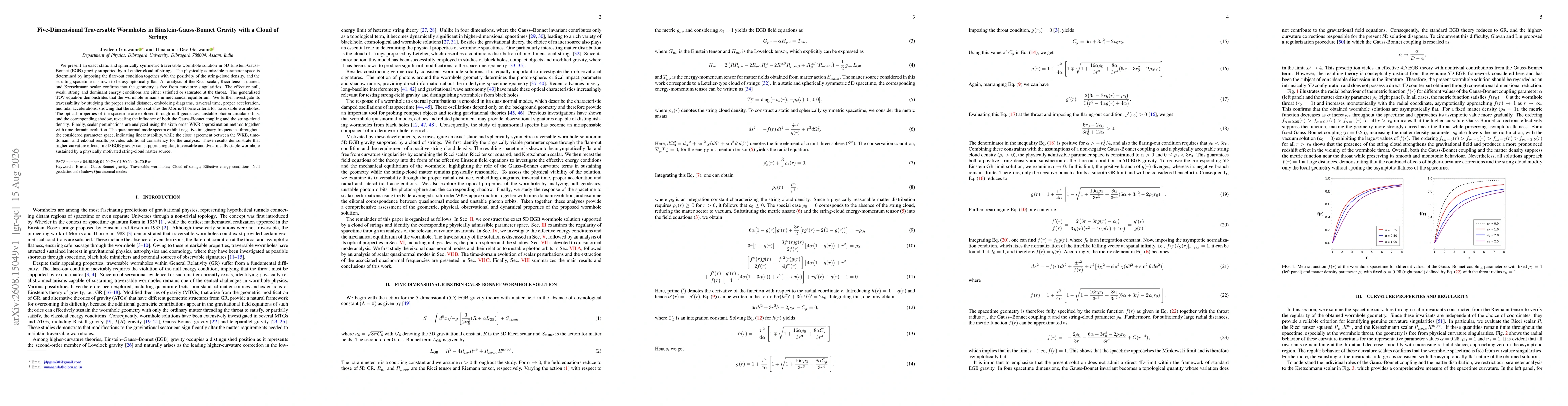 Thumbnail for Five-Dimensional Traversable Wormholes in Einstein-Gauss-Bonnet Gravity with a Cloud of Strings