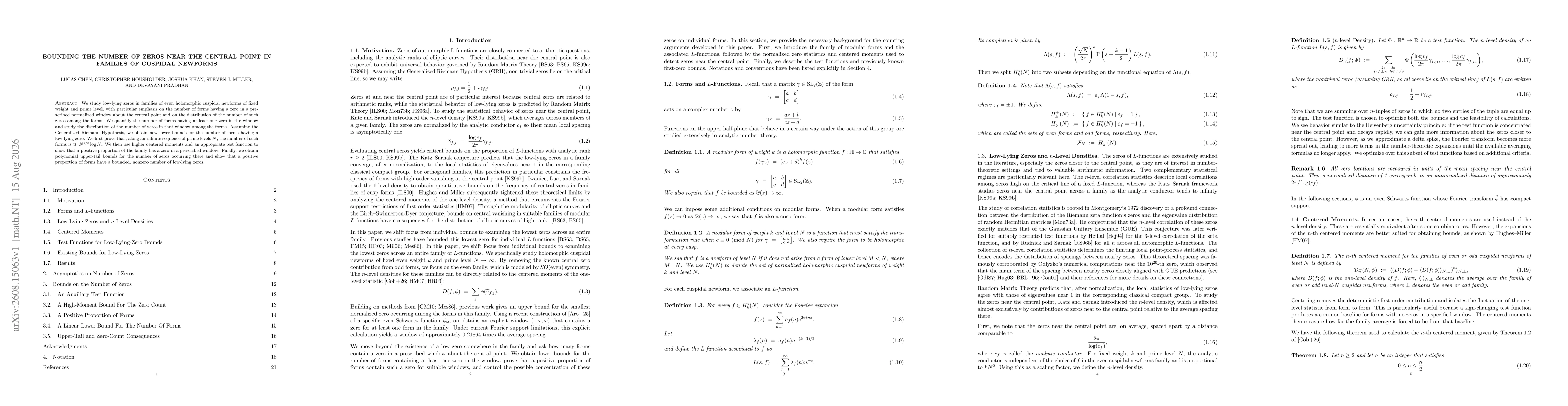 Thumbnail for Bounding The Number of Zeros Near the Central Point in Families of Cuspidal Newforms