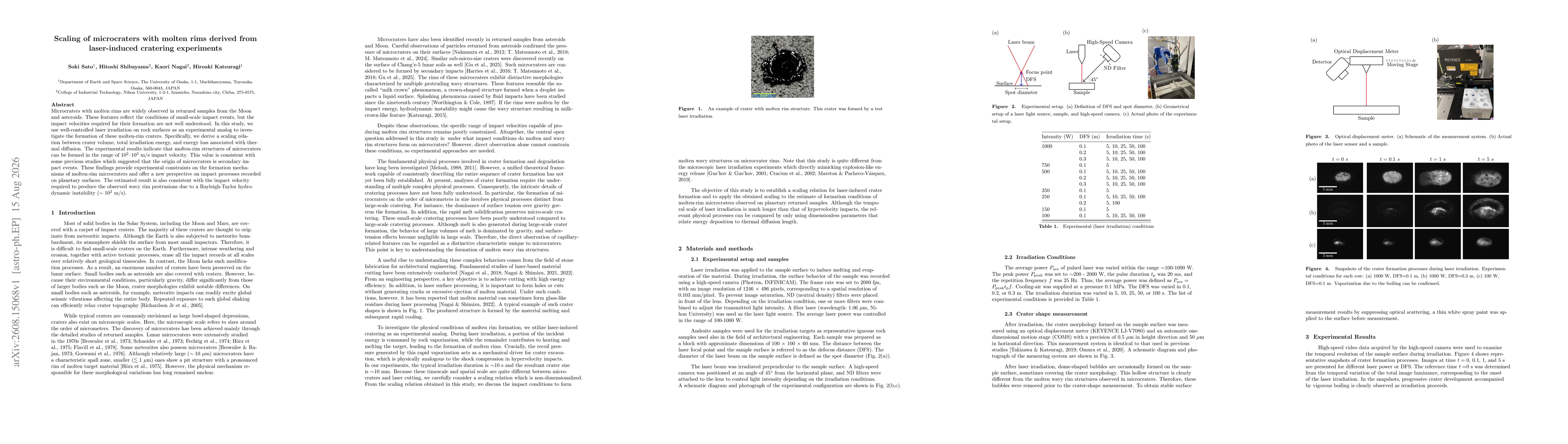 Thumbnail for Scaling of microcraters with molten rims derived from laser-induced cratering experiments