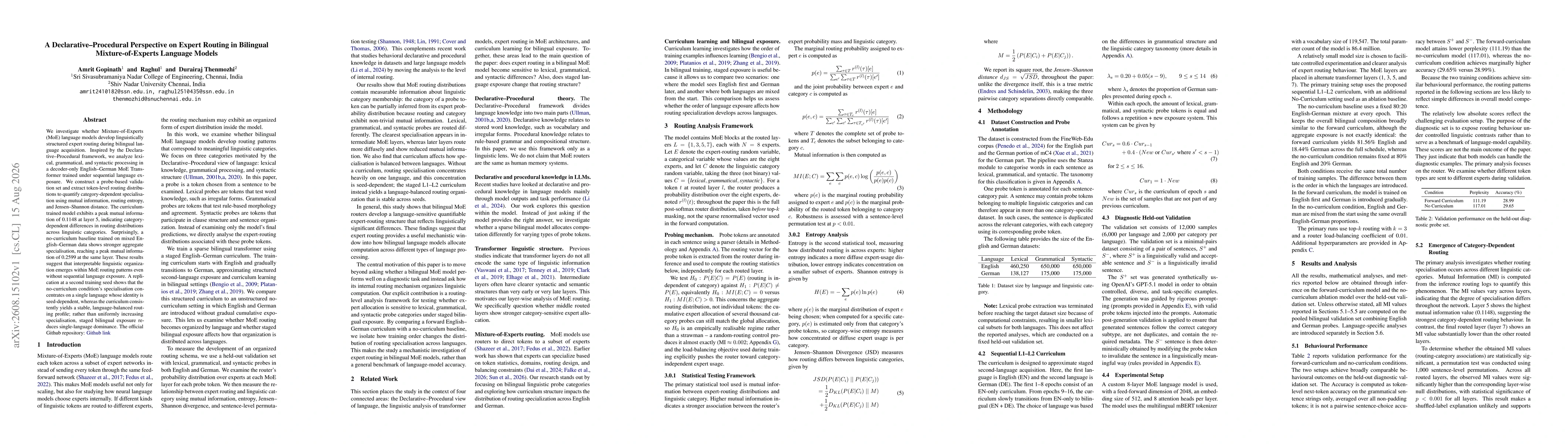 Thumbnail for A Declarative-Procedural Perspective on Expert Routing in Bilingual Mixture-of-Experts Language Models
