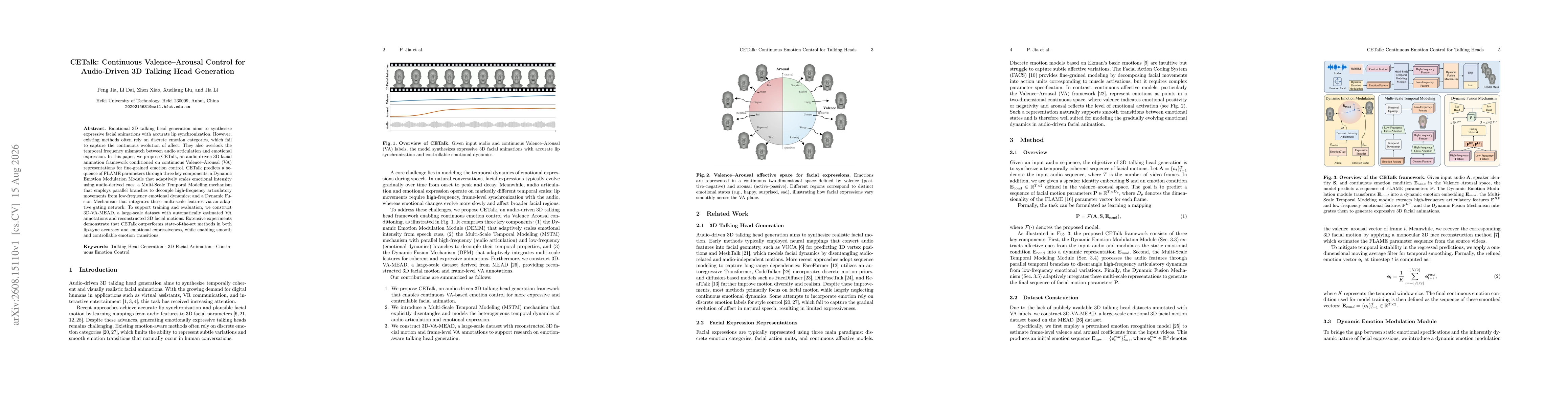 Thumbnail for CETalk: Continuous Valence-Arousal Control for Audio-Driven 3D Talking Head Generation