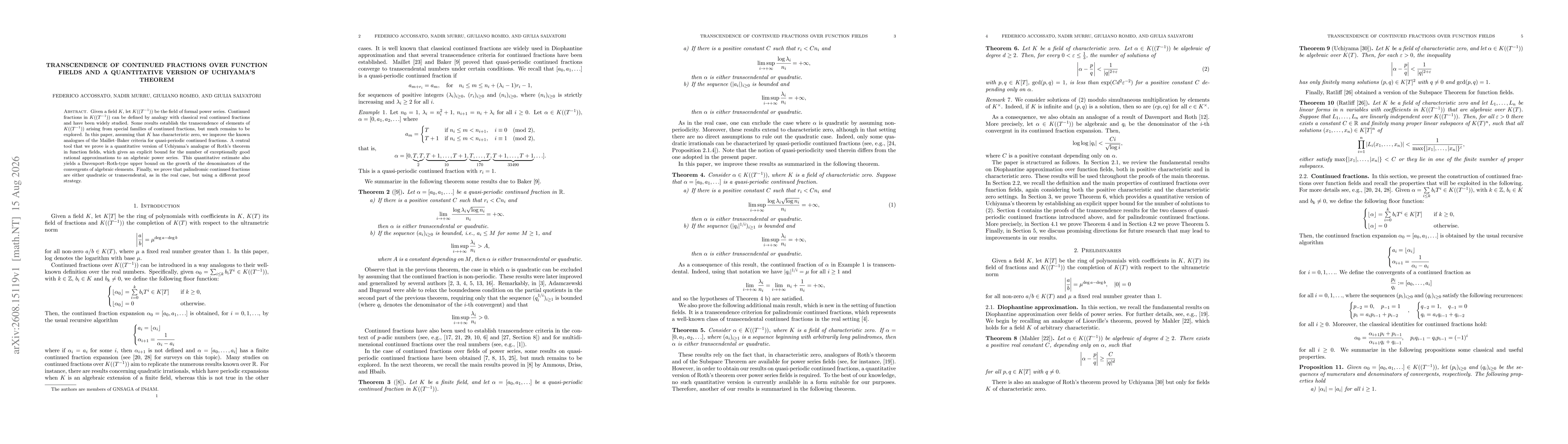 Thumbnail for Transcendence of continued fractions over function fields and a quantitative version of Uchiyama's theorem