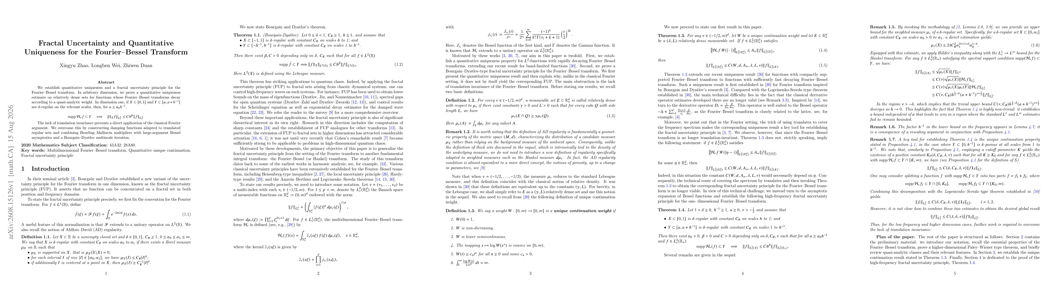 Thumbnail for Fractal Uncertainty and Quantitative Uniqueness for the Fourier Bessel Transform