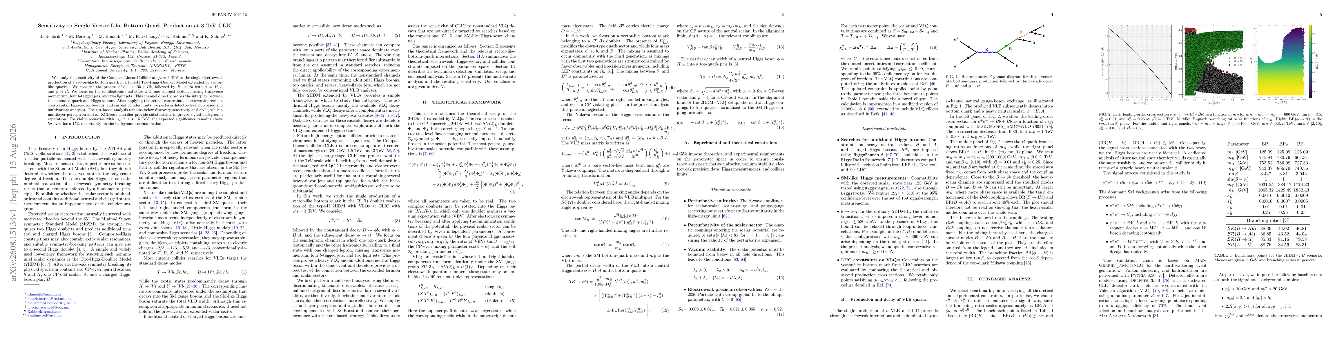 Thumbnail for Sensitivity to Single Vector-Like Bottom Quark Production at 3 TeV CLIC