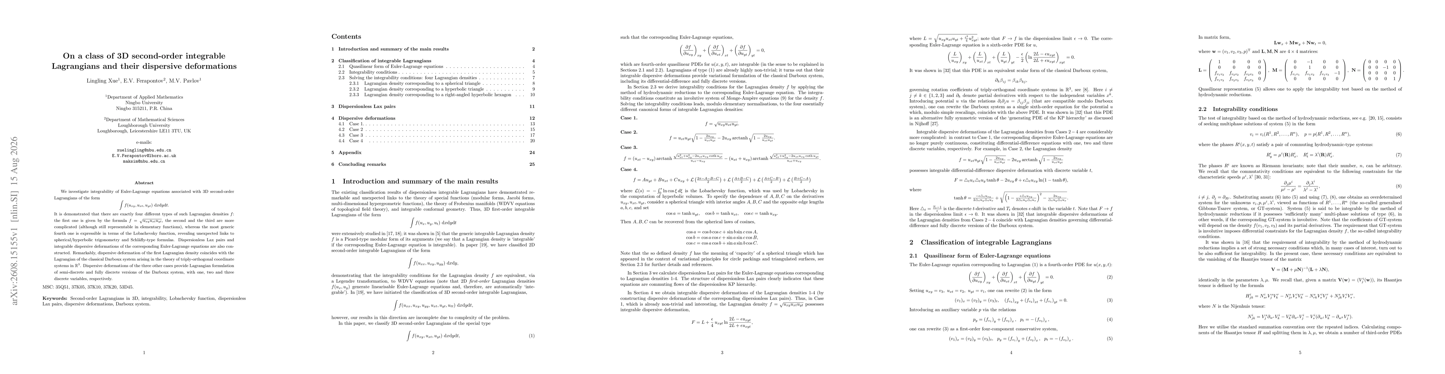 Thumbnail for On a class of 3D second-order integrable Lagrangians and their dispersive deformations