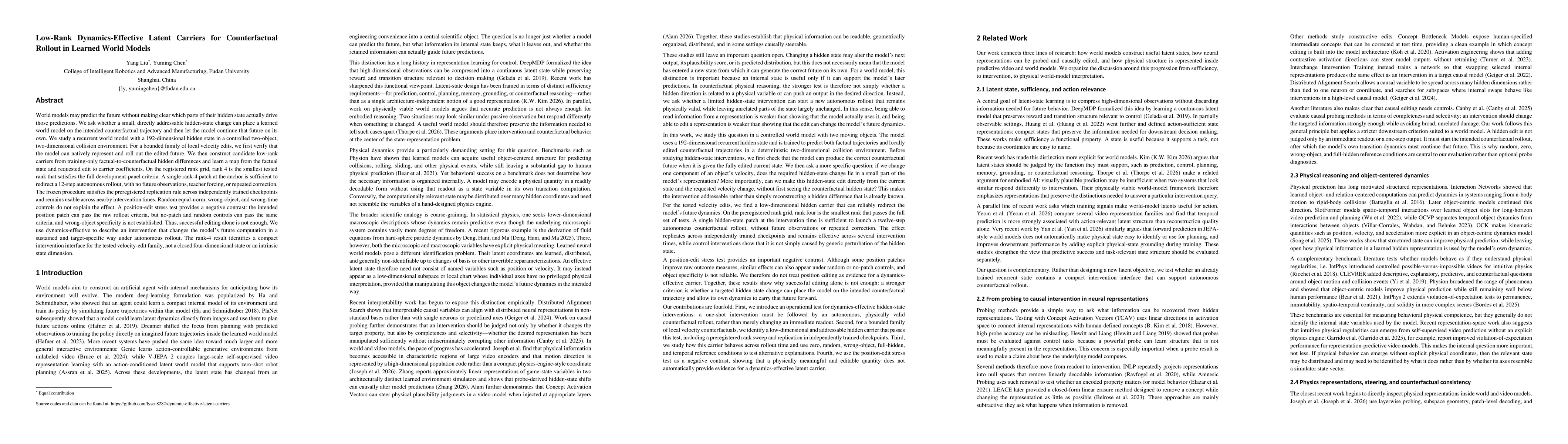 Thumbnail for Low-Rank Dynamics-Effective Latent Carriers for Counterfactual Rollout in Learned World Models