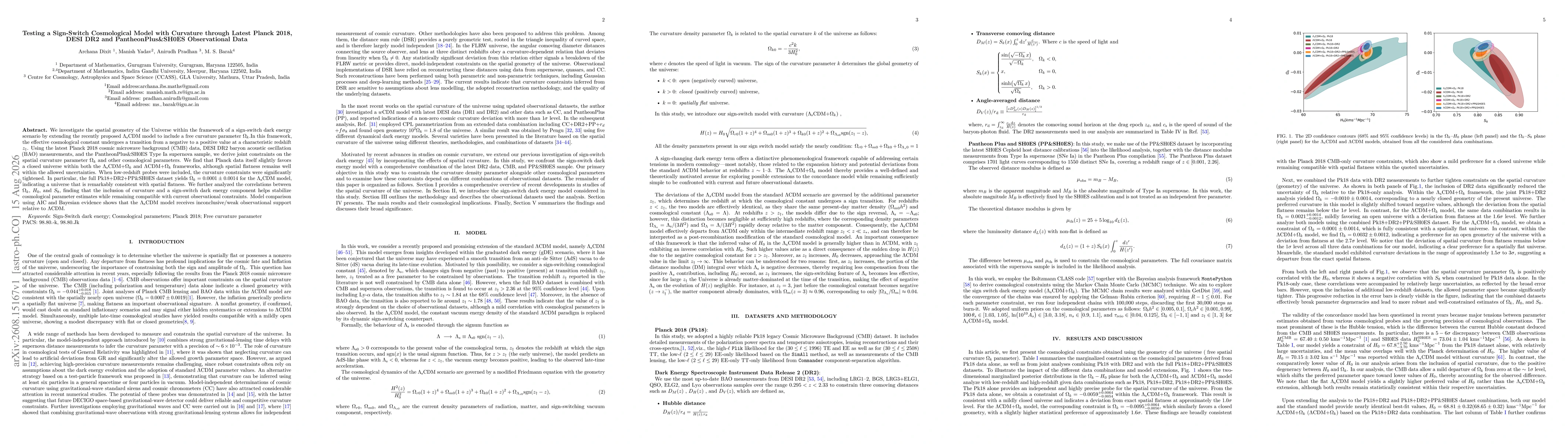 Thumbnail for Testing a Sign-Switch Cosmological Model with Curvature through Latest Planck 2018, DESI DR2 and PantheonPlus\&SH0ES Observational Data