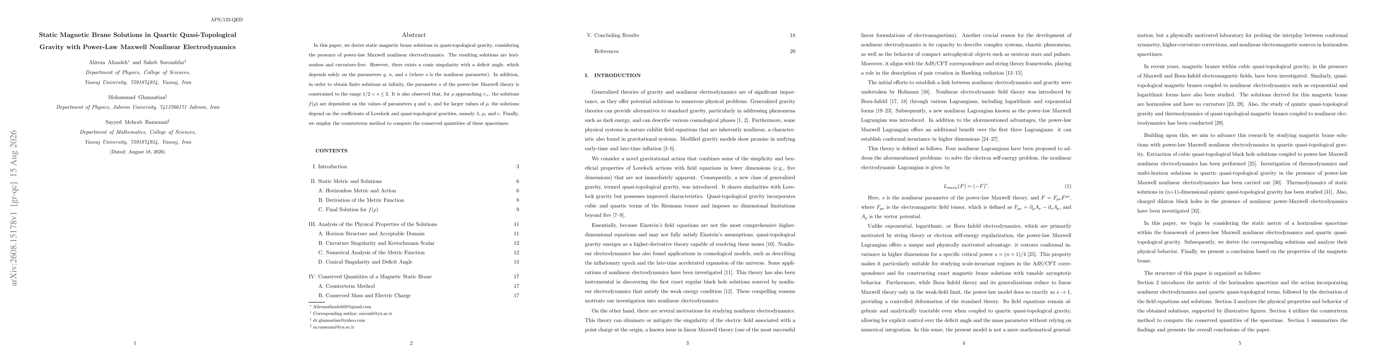 Thumbnail for Static Magnetic Brane Solutions in Quartic Quasi-Topological Gravity with Power-Law Maxwell Nonlinear Electrodynamics