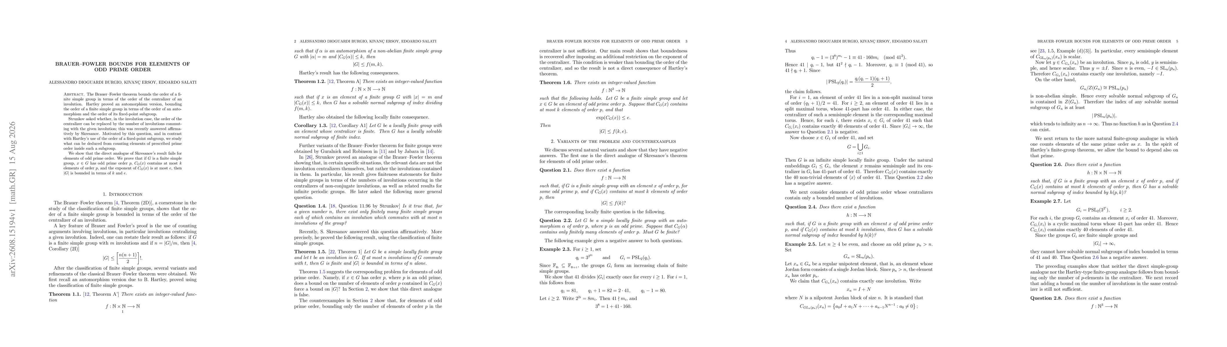 Thumbnail for Brauer-Fowler Bounds for Elements of Odd Prime Order