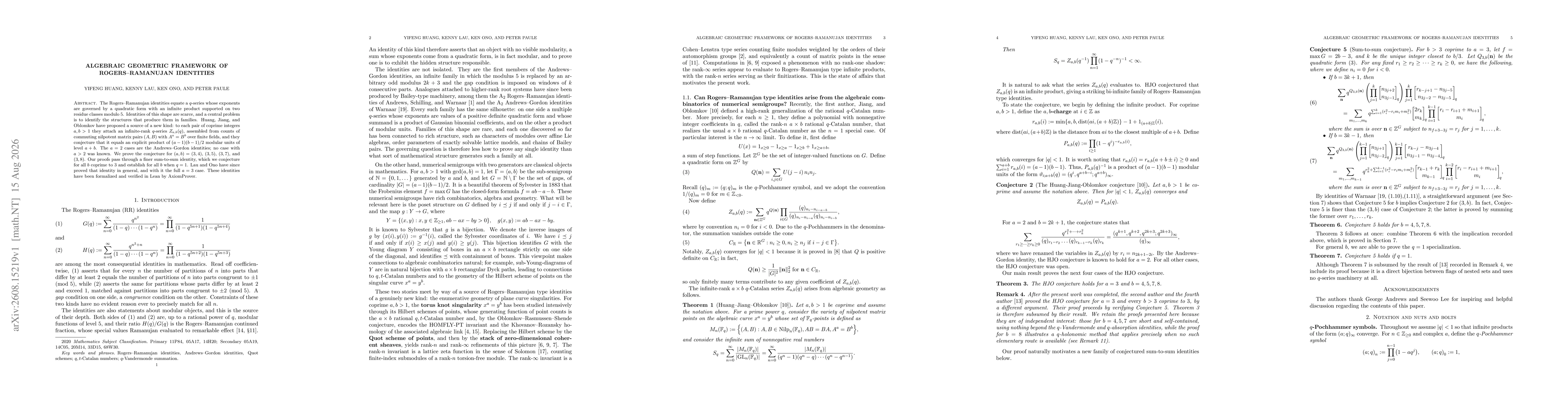 Thumbnail for Algebraic geometric framework of Rogers--Ramanujan identities