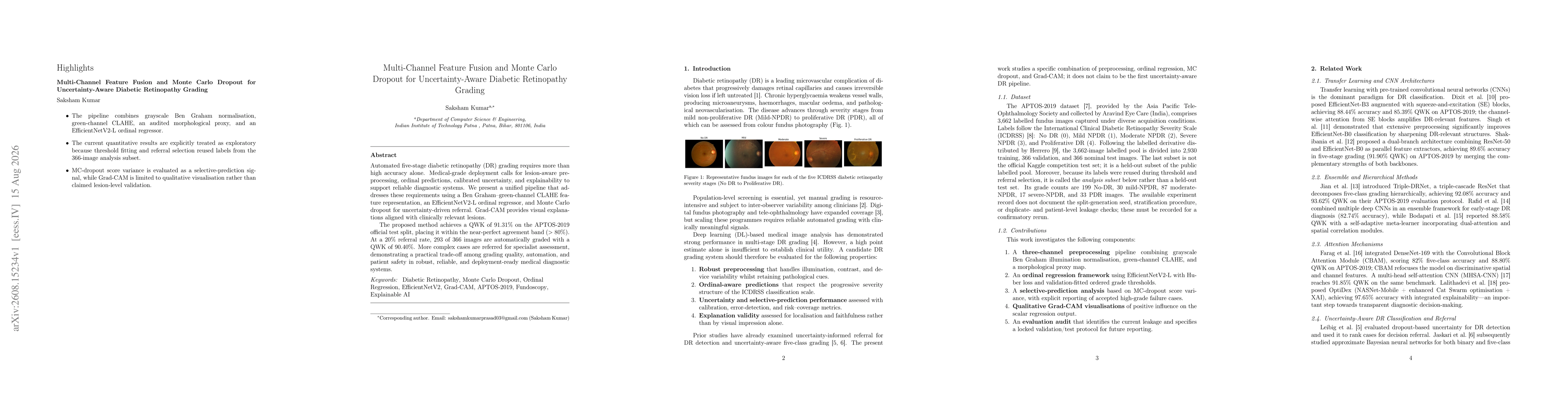 Thumbnail for Multi-Channel Feature Fusion and Monte Carlo Dropout for Uncertainty-Aware Diabetic Retinopathy Grading
