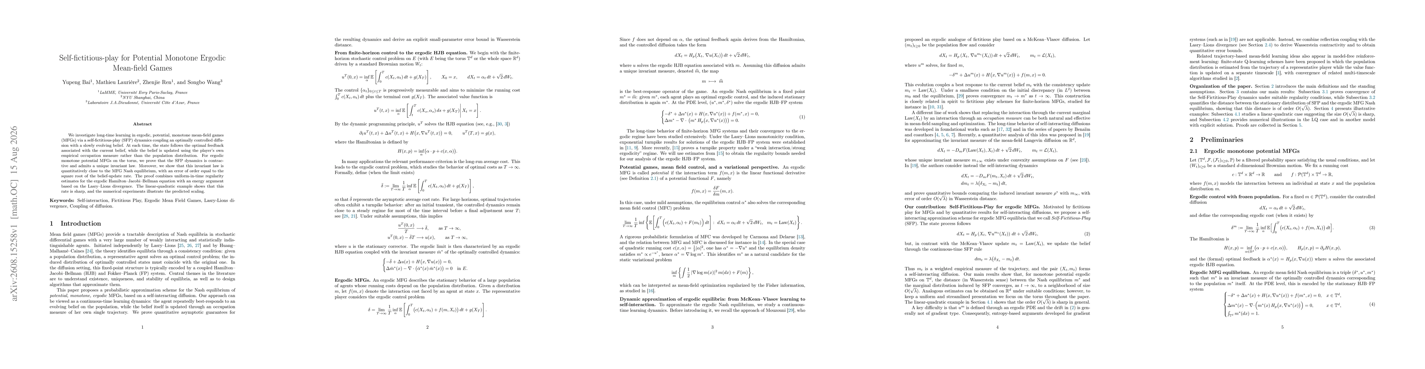 Thumbnail for Self-fictitious-play for Potential Monotone Ergodic Mean-field Games