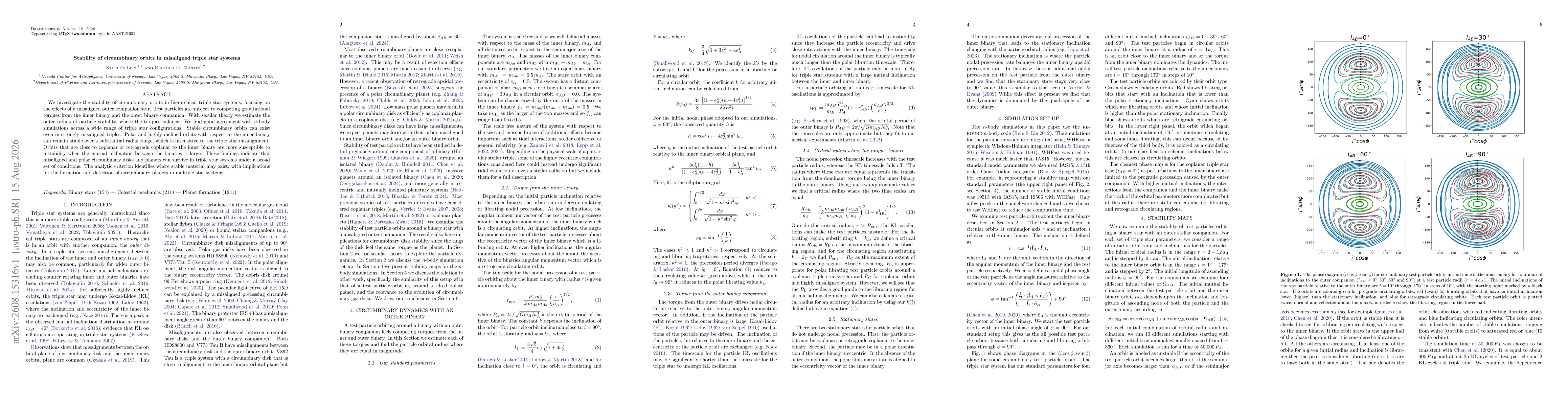Thumbnail for Stability of circumbinary orbits in misaligned triple star systems