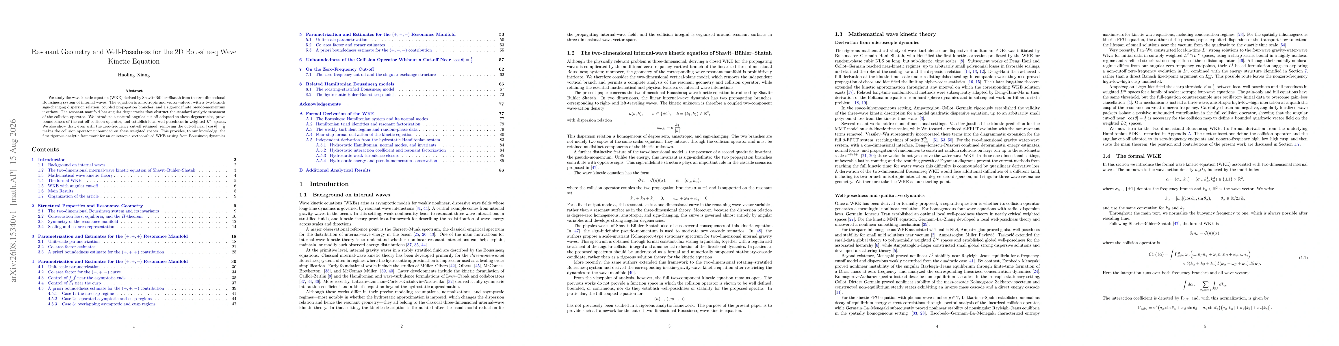 Thumbnail for Resonant Geometry and Well-Posedness for the 2D Boussinesq Wave Kinetic Equation