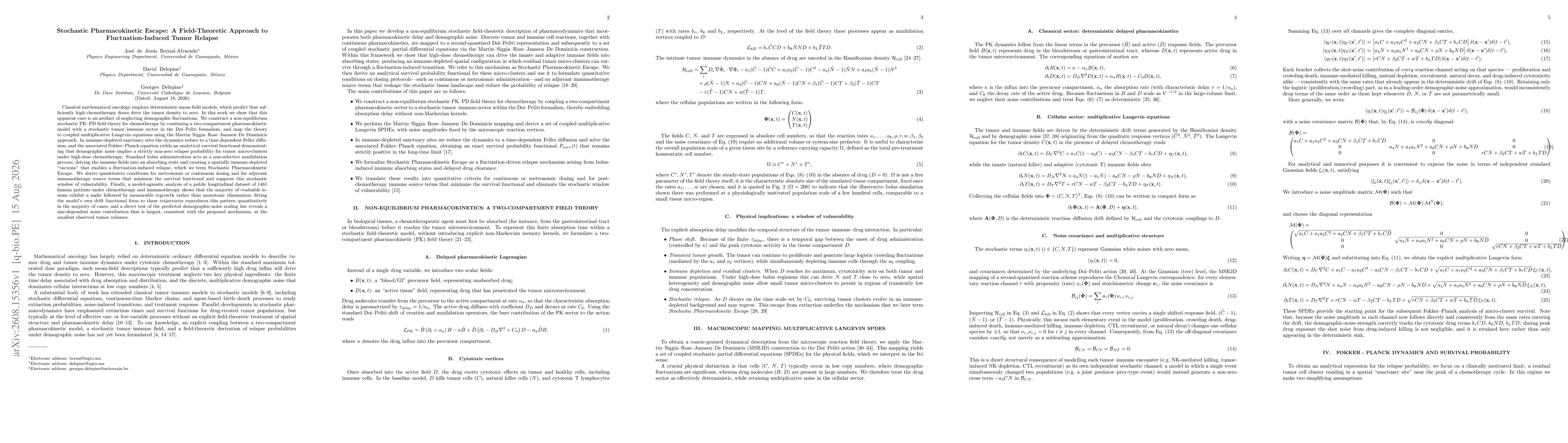 Thumbnail for Stochastic Pharmacokinetic Escape: A Field-Theoretic Approach to Fluctuation-Induced Tumor Relapse