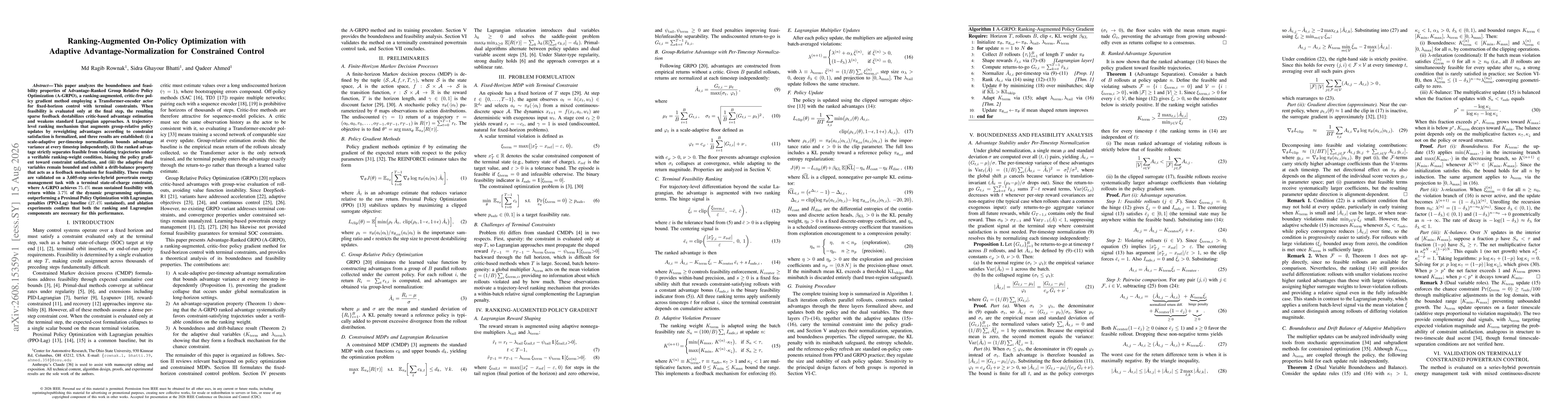 Thumbnail for Ranking-Augmented On-Policy Optimization with Adaptive Advantage-Normalization for Constrained Control