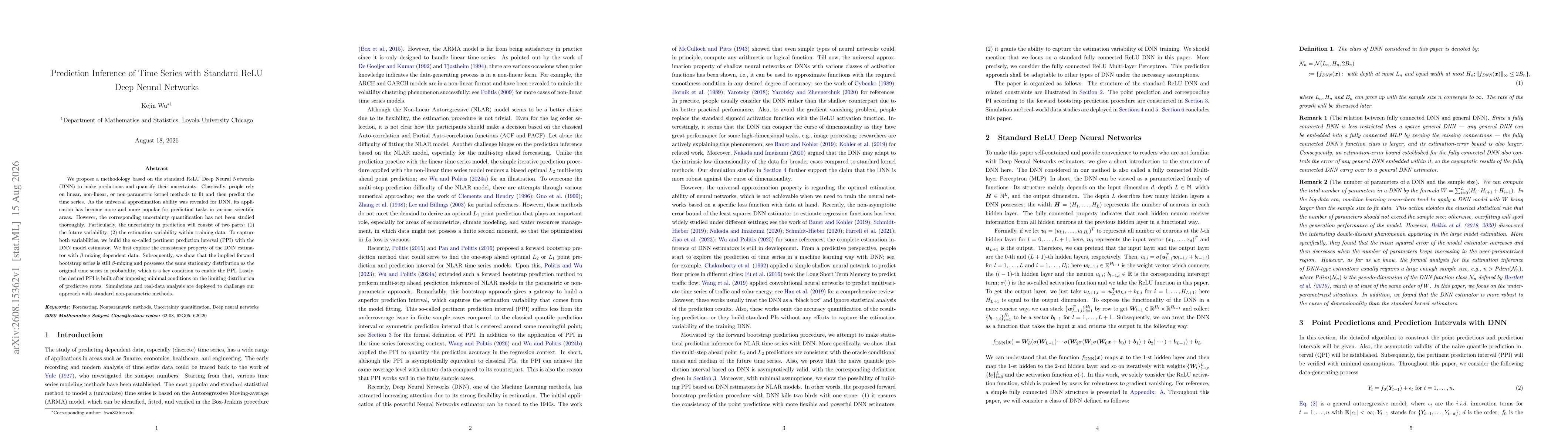 Thumbnail for Prediction Inference of Time Series with Standard ReLU Deep Neural Networks