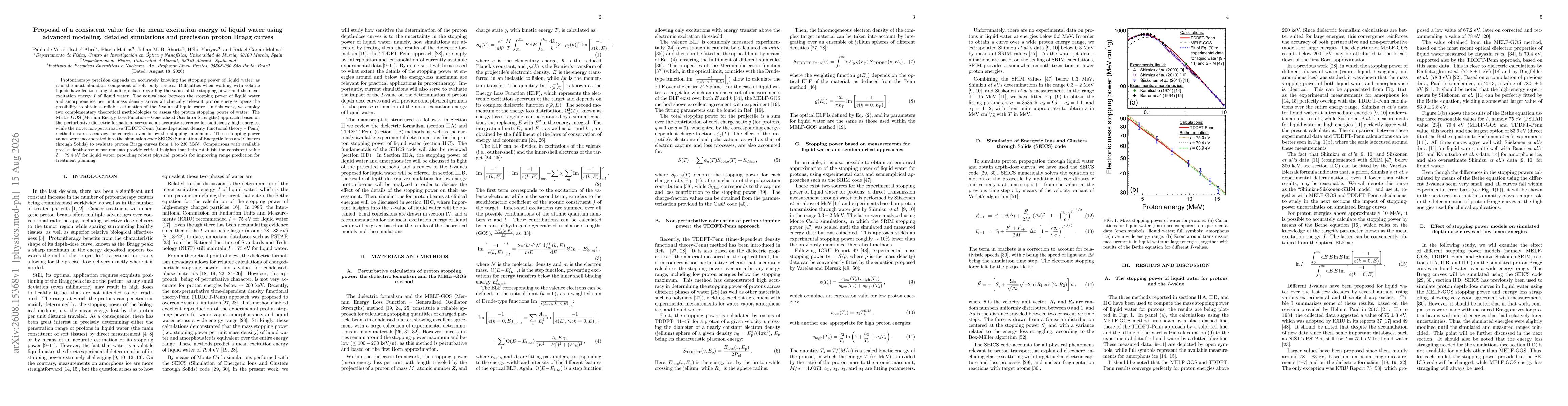 Thumbnail for Proposal of a consistent value for the mean excitation energy of liquid water using advanced modeling, detailed simulations and precission proton Bragg curves