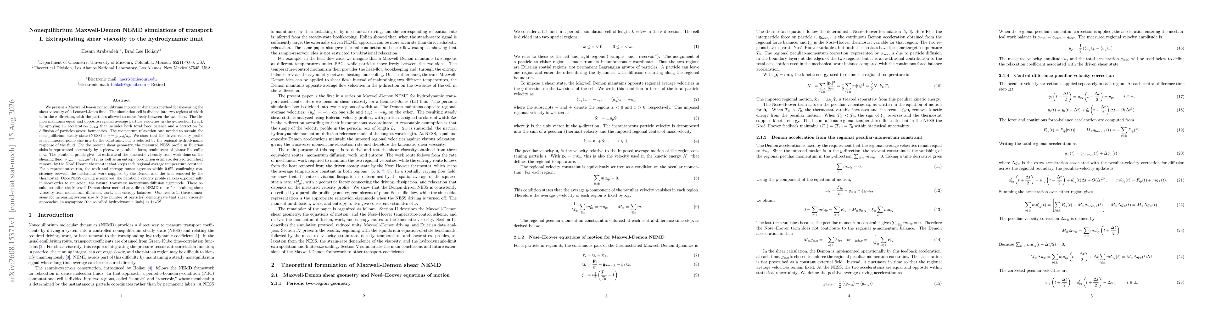 Thumbnail for Nonequilibrium Maxwell-Demon NEMD simulations of transport: I. Extrapolating shear viscosity to the hydrodynamic limit