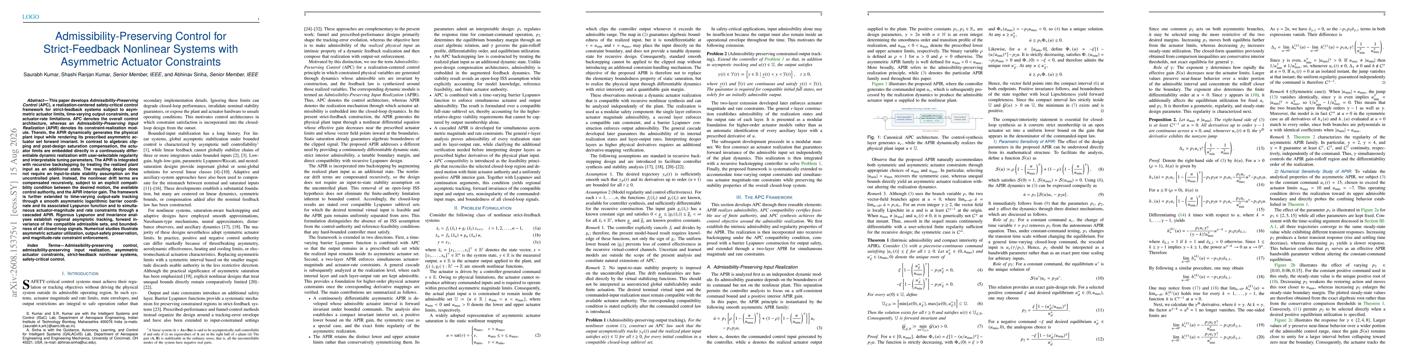 Thumbnail for Admissibility-Preserving Control for Strict-Feedback Nonlinear Systems with Asymmetric Actuator Constraints