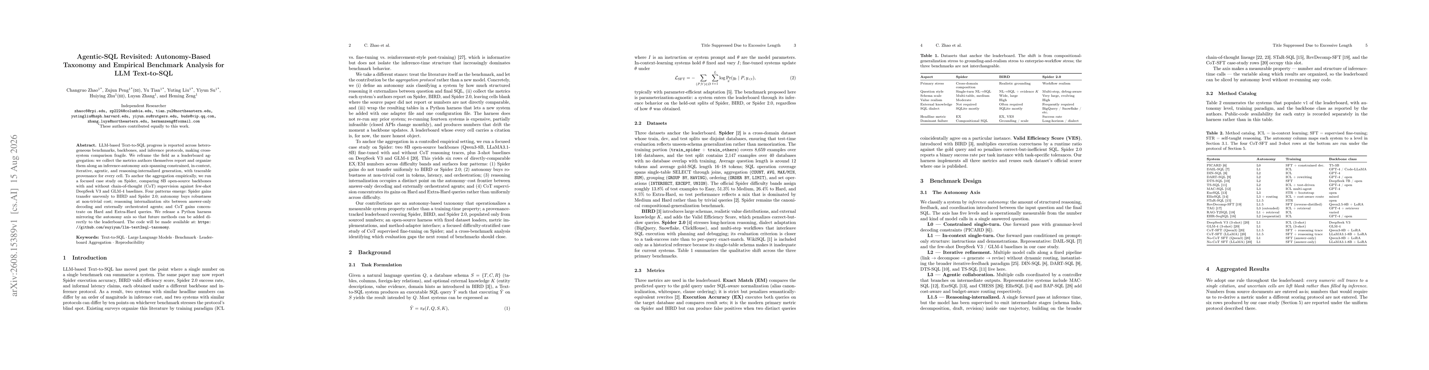 Thumbnail for Agentic-SQL Revisited: Autonomy-Based Taxonomy and Empirical Benchmark Analysis for LLM Text-to-SQL