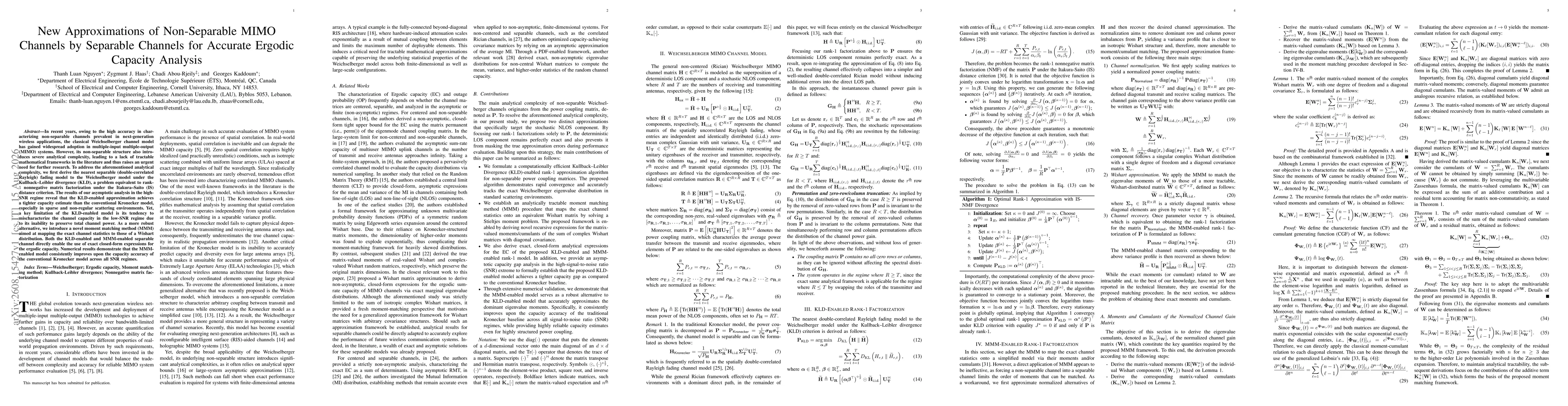 Thumbnail for New Approximations of Non-Separable MIMO Channels by Separable Channels for Accurate Ergodic Capacity Analysis
