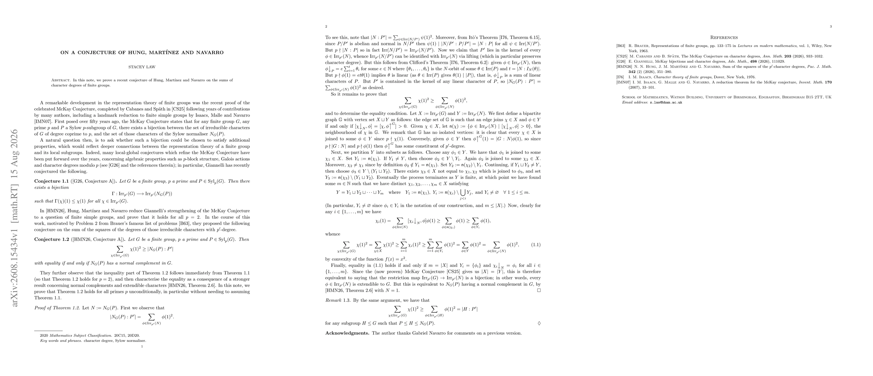Thumbnail for On a conjecture of Hung, Martínez and Navarro