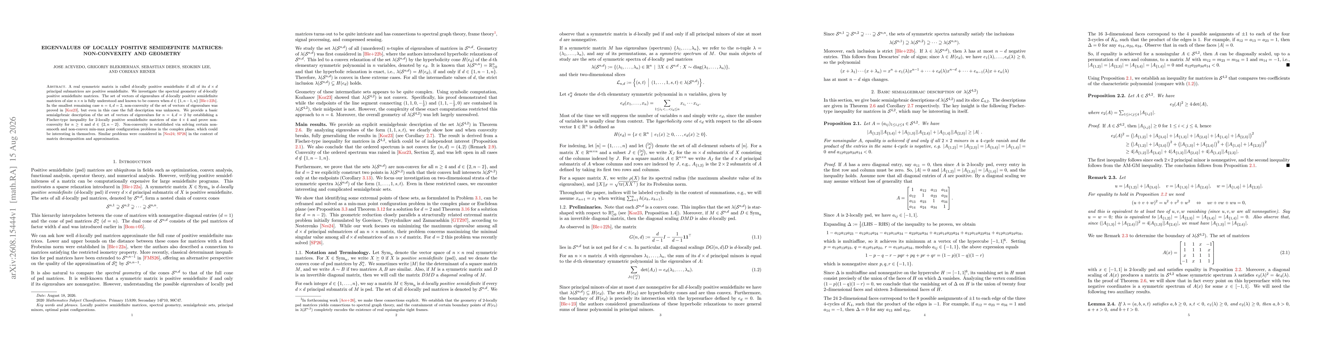 Thumbnail for Eigenvalues of locally positive semidefinite matrices: Non-convexity and Geometry
