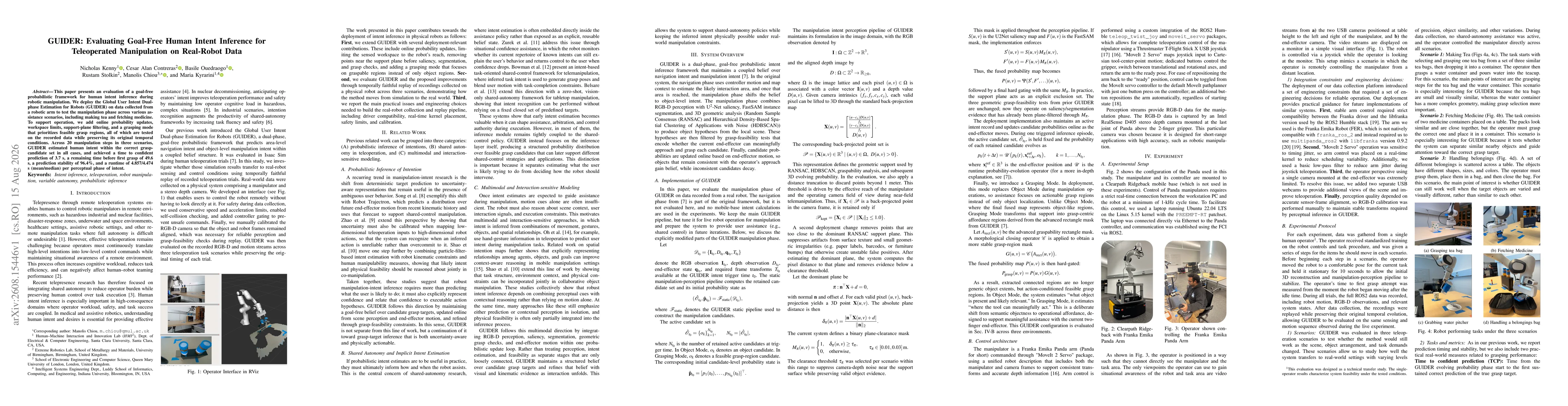 Thumbnail for GUIDER: Evaluating Goal-Free Human Intent Inference for Teleoperated Manipulation on Real-Robot Data
