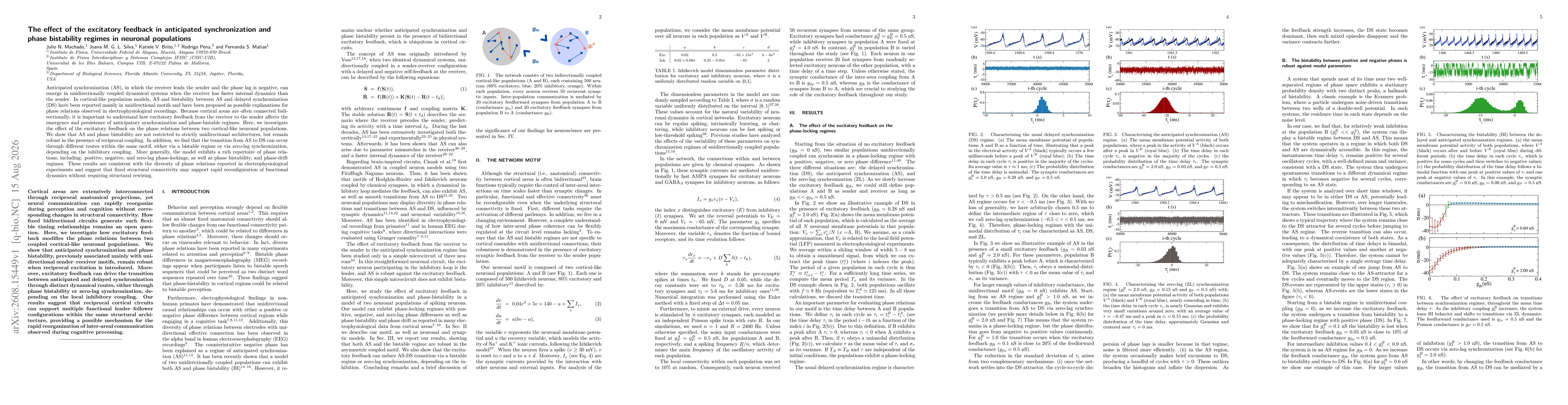 Thumbnail for The effect of the excitatory feedback in anticipated synchronization and phase bistability regimes in neuronal populations