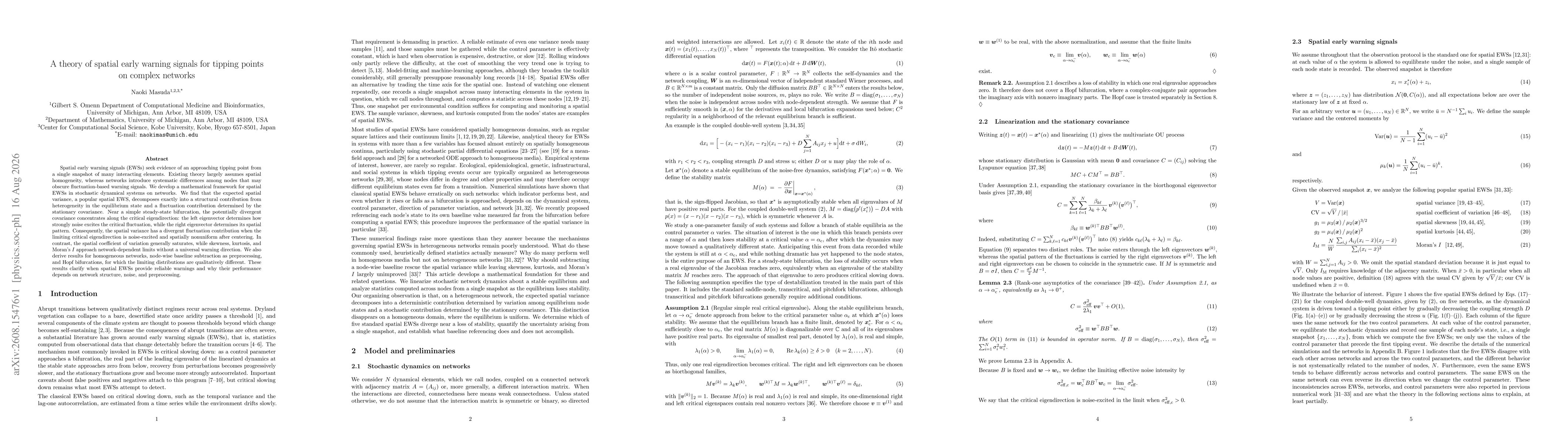 Thumbnail for A theory of spatial early warning signals for tipping points on complex networks