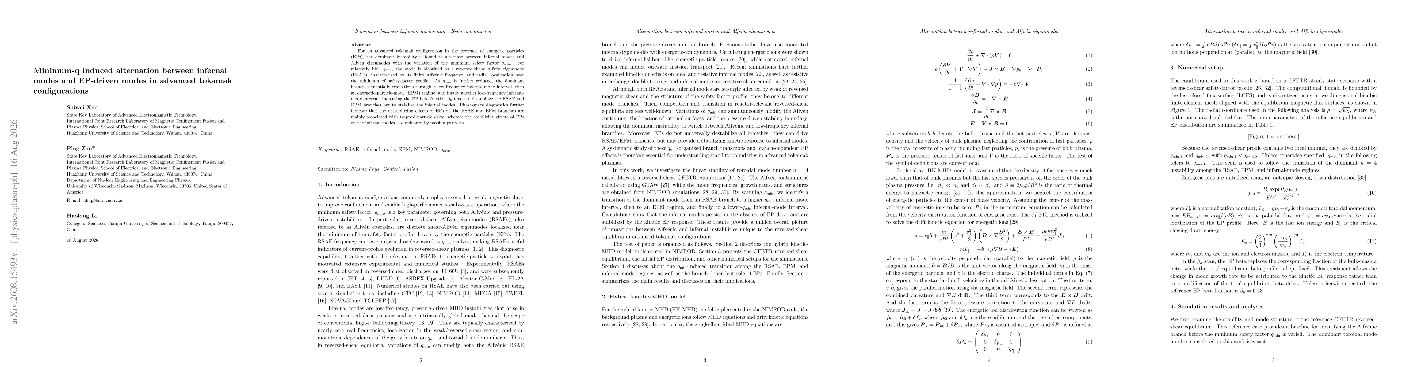 Thumbnail for Minimum-q induced alternation between infernal modes and EP-driven modes in advanced tokamak configurations