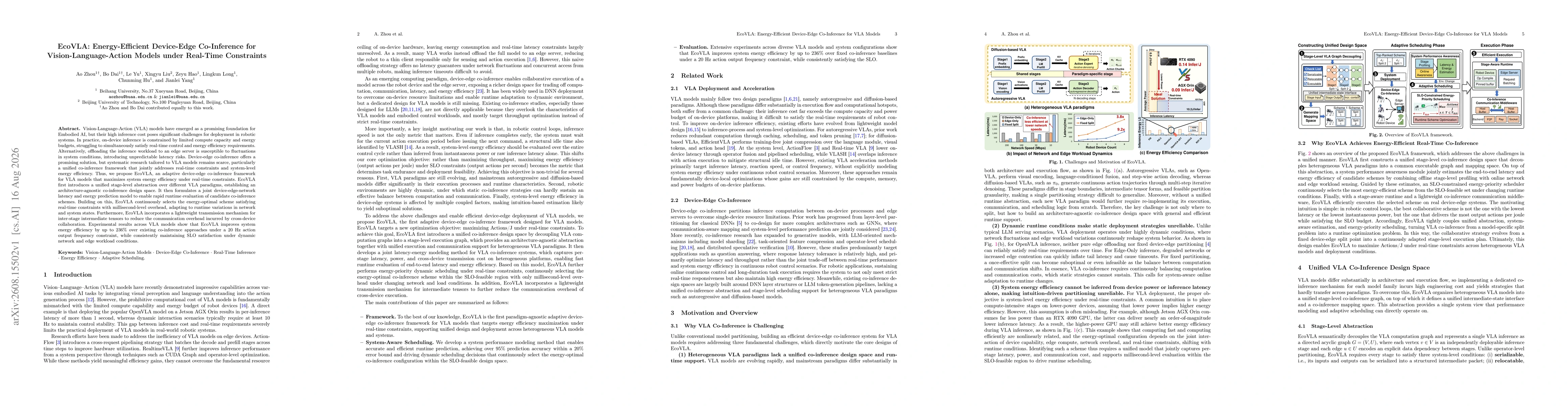 Thumbnail for EcoVLA: Energy-Efficient Device-Edge Co-Inference for Vision-Language-Action Models under Real-Time Constraints
