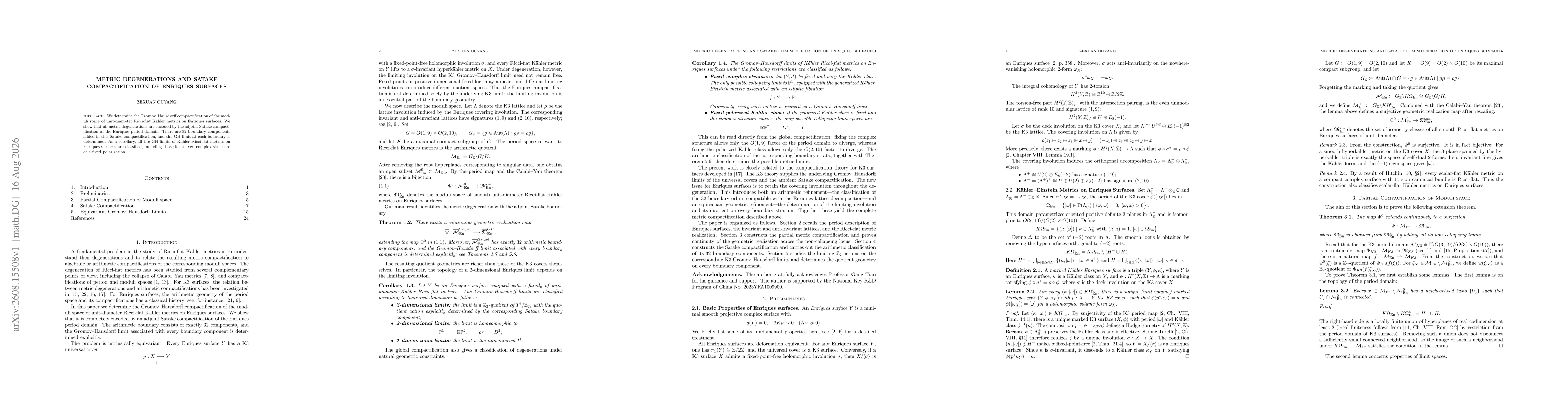Thumbnail for Metric Degenerations and Satake Compactification of Enriques Surfaces