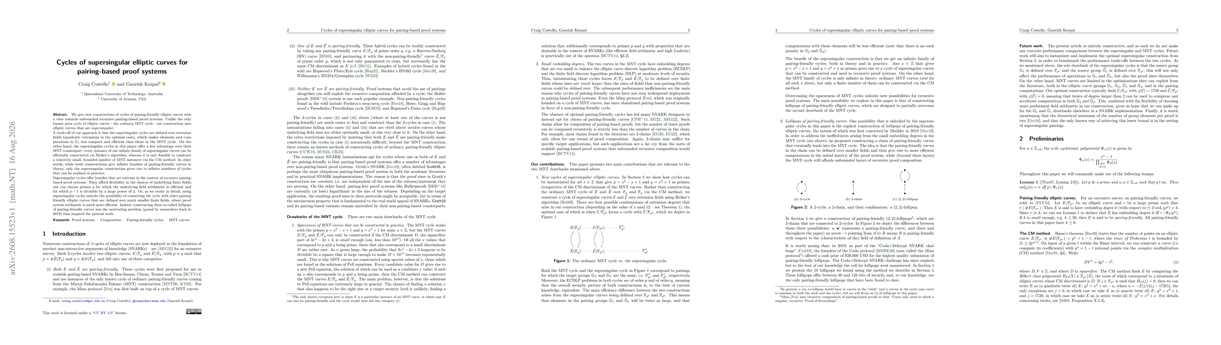 Thumbnail for Cycles of supersingular elliptic curves for pairing-based proof systems