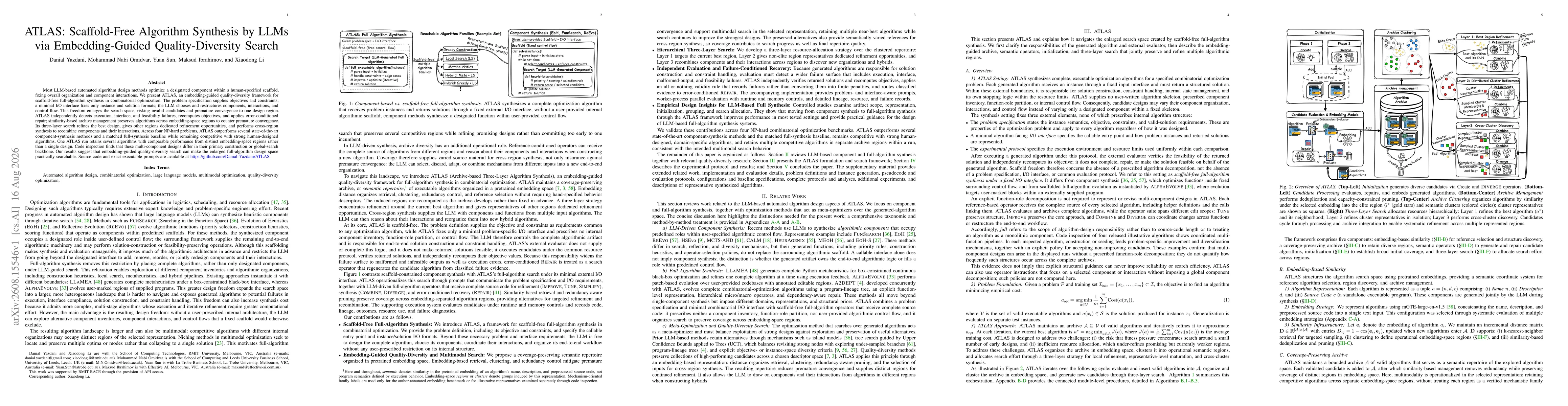 Thumbnail for ATLAS: Scaffold-Free Algorithm Synthesis by LLMs via Embedding-Guided Quality-Diversity Search