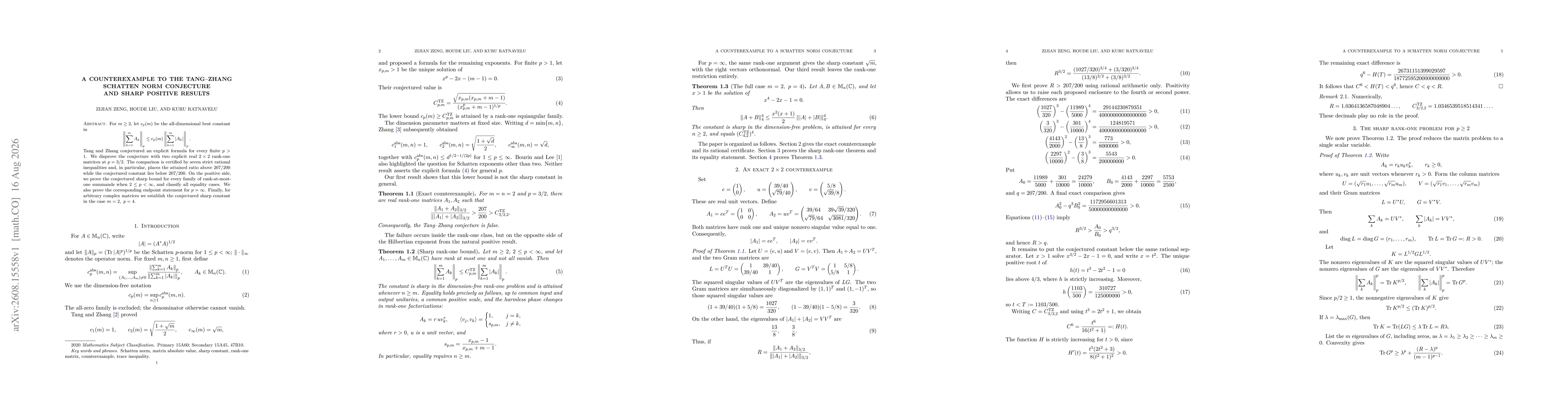 Thumbnail for A Counterexample to the Tang Zhang Schatten Norm Conjecture and Sharp Positive Results