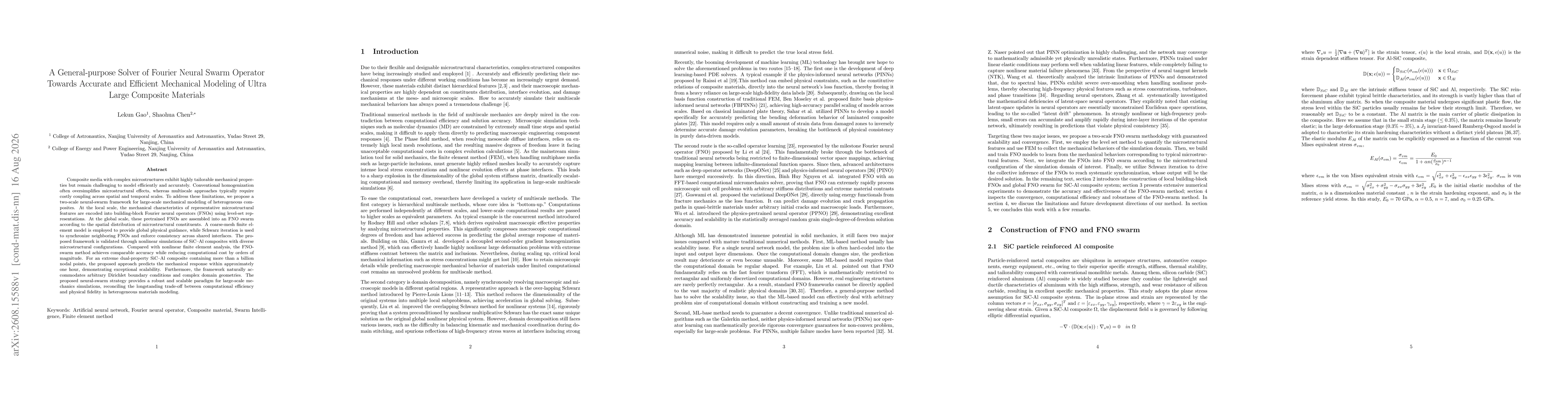 Thumbnail for A General-purpose Solver of Fourier Neural Swarm Operator Towards Accurate and Efficient Mechanical Modeling of Ultra Large Composite Materials