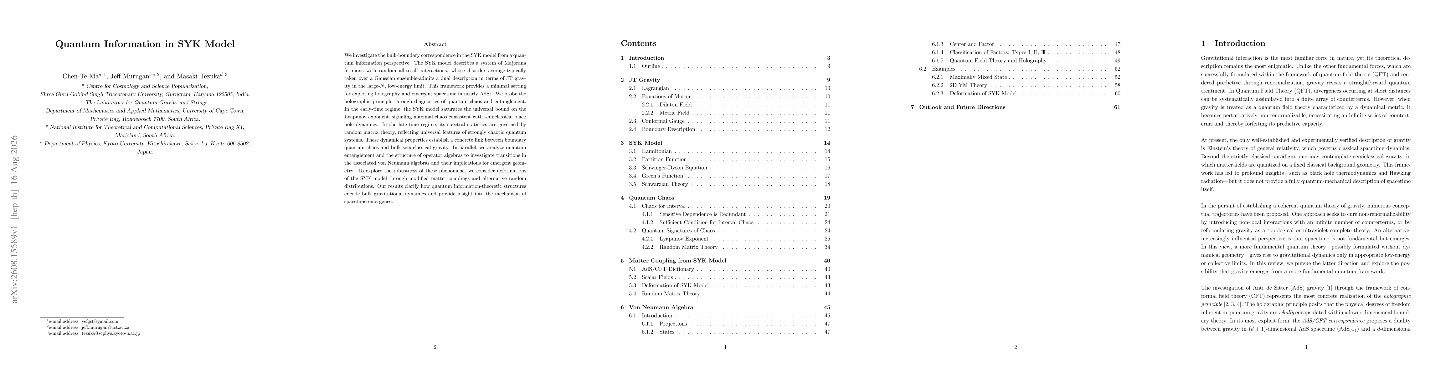 Thumbnail for Quantum Information in SYK Model