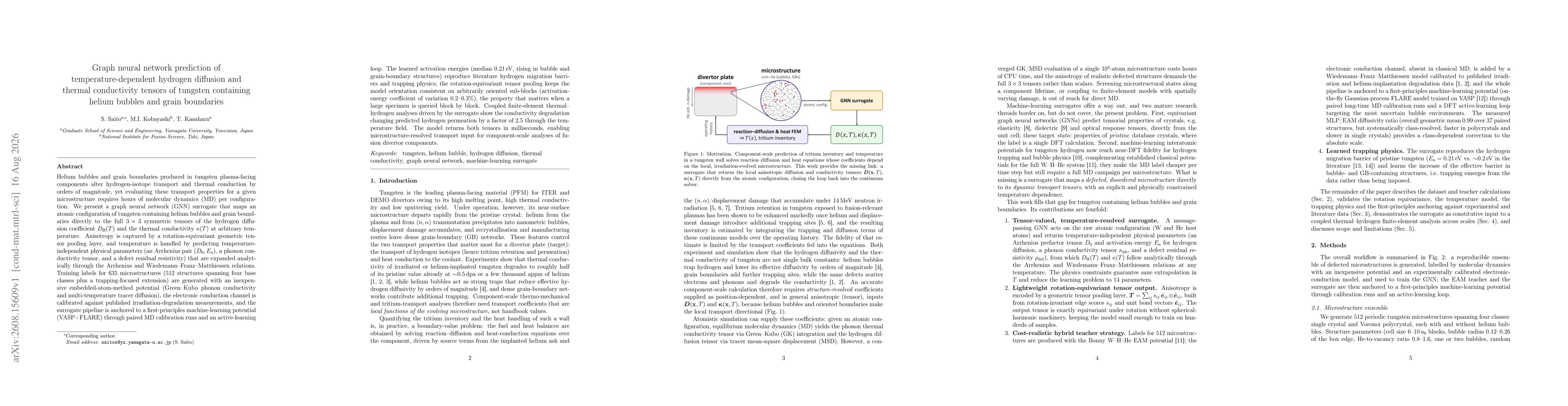 Thumbnail for Graph neural network prediction of temperature-dependent hydrogen diffusion and thermal conductivity tensors of tungsten containing helium bubbles and grain boundaries