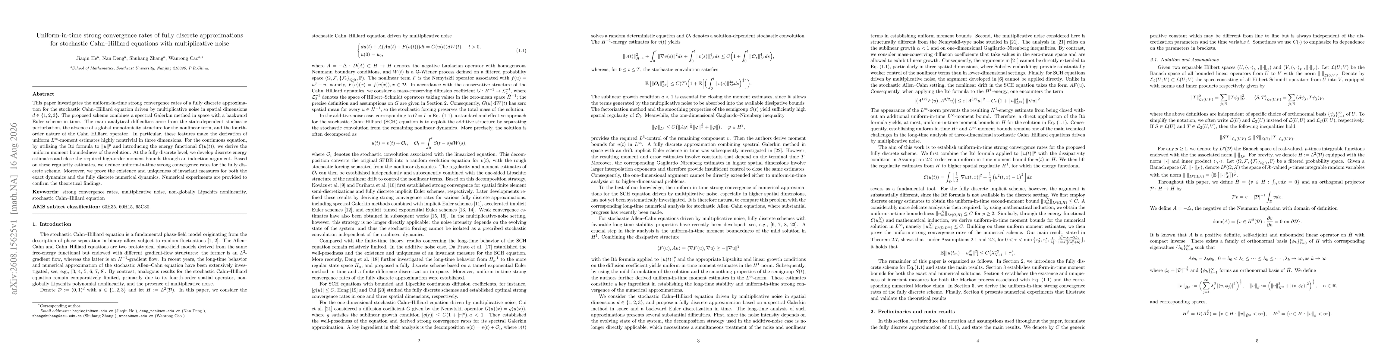 Thumbnail for Uniform-in-time strong convergence rates of fully discrete approximations for stochastic Cahn--Hilliard equations with multiplicative noise