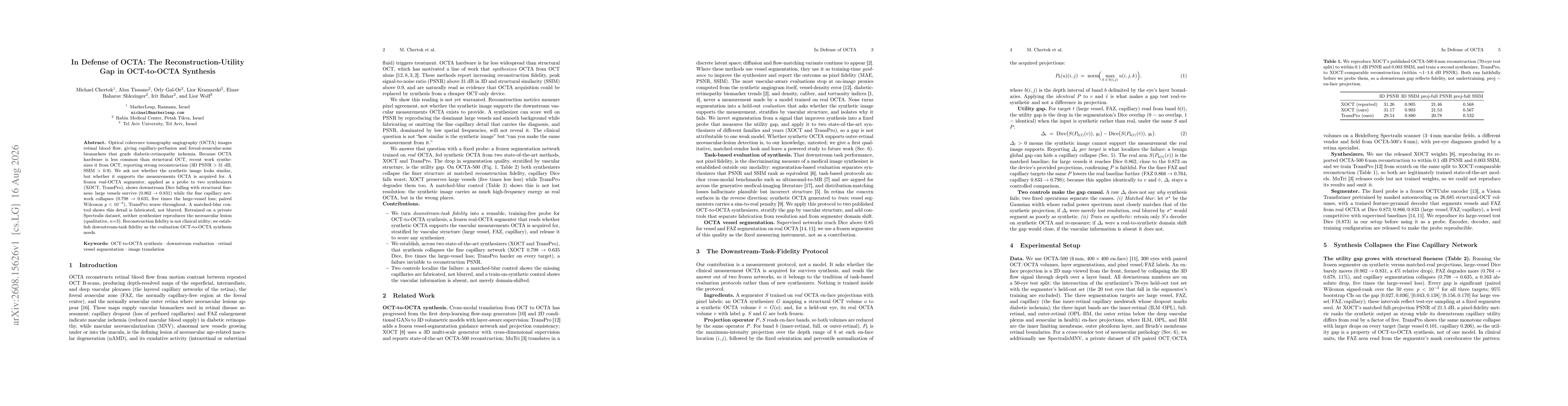 Thumbnail for In Defense of OCTA: The Reconstruction-Utility Gap in OCT-to-OCTA Synthesis