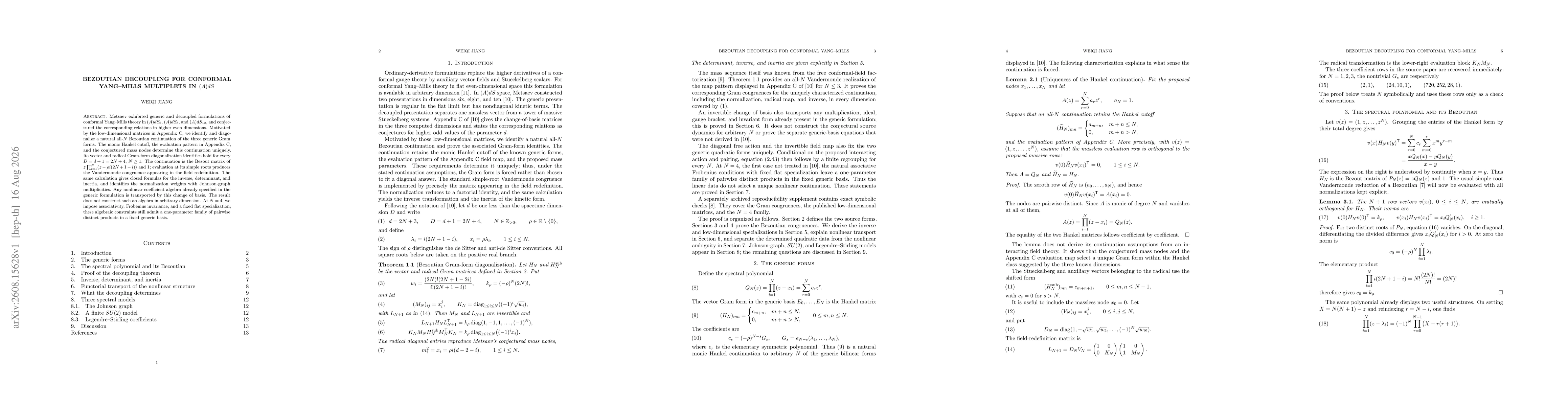 Thumbnail for Bezoutian Decoupling for Conformal Yang--Mills Multiplets in $(A)dS$